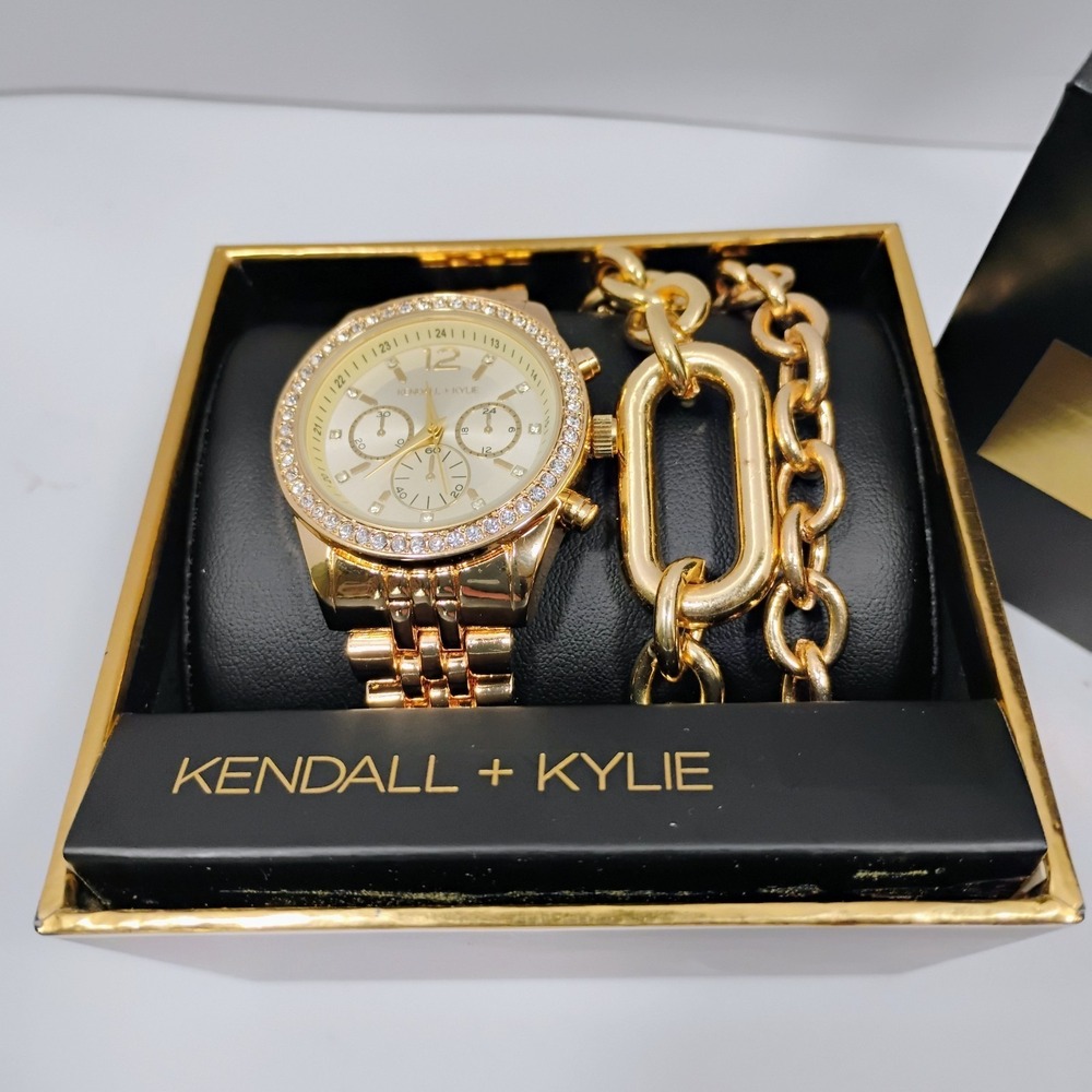 Kendall + Kylie Women's  Gold Silver Quartz Watch and Two (2) Separate Bracelets - Picture 7 of 10